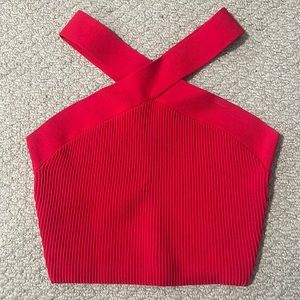 Aritzia Babaton Sculpt Knit Criss Cross Cropped Tank in Red